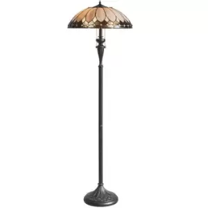 image of 1.5m Tiffany Twin Floor Lamp Dark Bronze & Retro Stained Glass Shade i00006