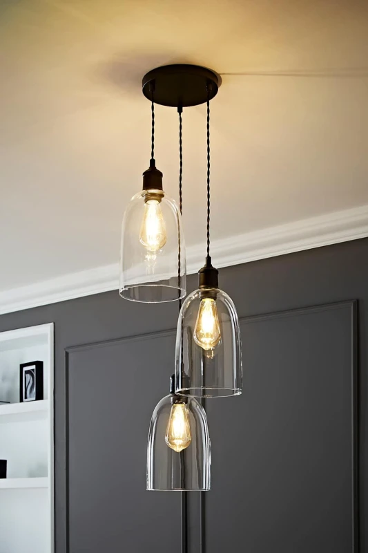 Image of ValueLights ValueLights Kira Glass Cloche Dome 3 Drop Cluster Ceiling Pendant Light in Black One Size Unisex 5059406062711