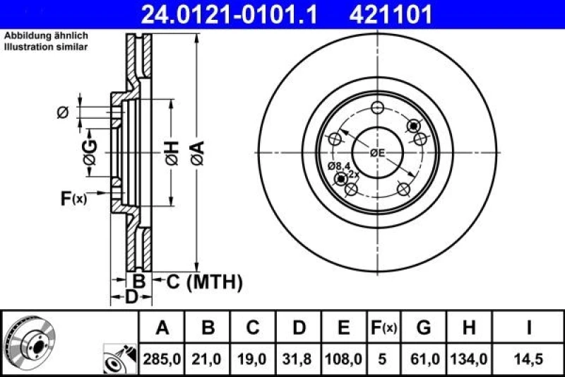 Image of ATE 24.0121-0101.1 Brake disc Vented, Coated Brake Disc (82)