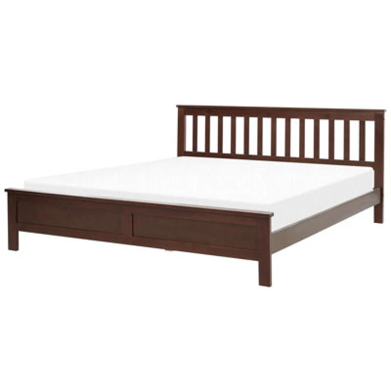 Image of Beliani Bed Pine Wood Mayenne 180 X 200 Cm (Eu Super King) Dark Brown