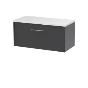 image of Hudson Reed Juno 800mm Wall Hung Single Drawer Vanity & Sparkling White Laminate Top - Graphite Grey