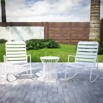 Novogratz Roberta 3 Piece Poolside Outdoor Patio Rocker & Table Set White