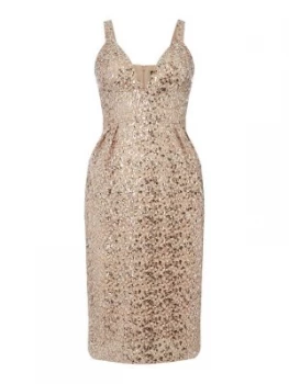 Image of Jill Jill Stuart V neck bell skirt dress Gold