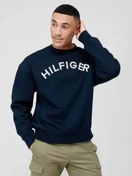 Image of Tommy Hilfiger Arched Crew Neck Sweatshirt - Black , Navy, Size L, Men