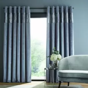 Image of Catherine Lansfield Crushed Velvet Glamour Sequin Lined Eyelet Curtains, Grey, 66 x 54 Inch