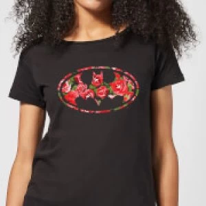 Image of DC Comics Floral Batman Logo Womens T-Shirt - Black