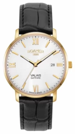 Image of Roamer 958833 48 13 05 Mens Valais Black Leather Strap Wristwatc
