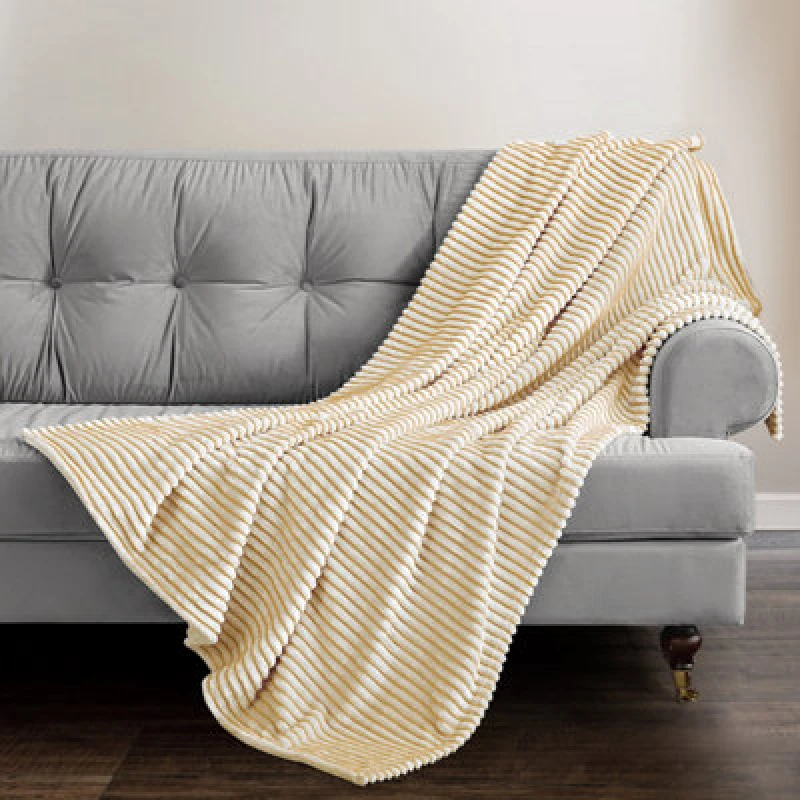 Image of Velosso Supersnug Cloud Soft Throw Blanket - Thermal Soft, Ribbed Design For Sofa, Bed, Lounge - 150Cm X 200Cm Weave Blanket - Ochre