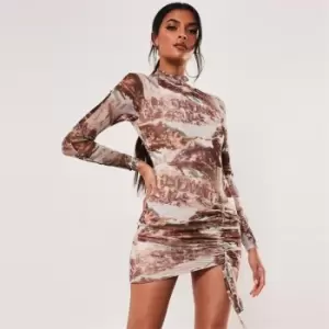 image of Missguided Renaissance Ruched Mini Dress - Brown