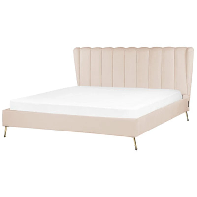 Image of Beliani Bed Velvet Miribel 180 X 200 Cm (Eu Super King) Beige