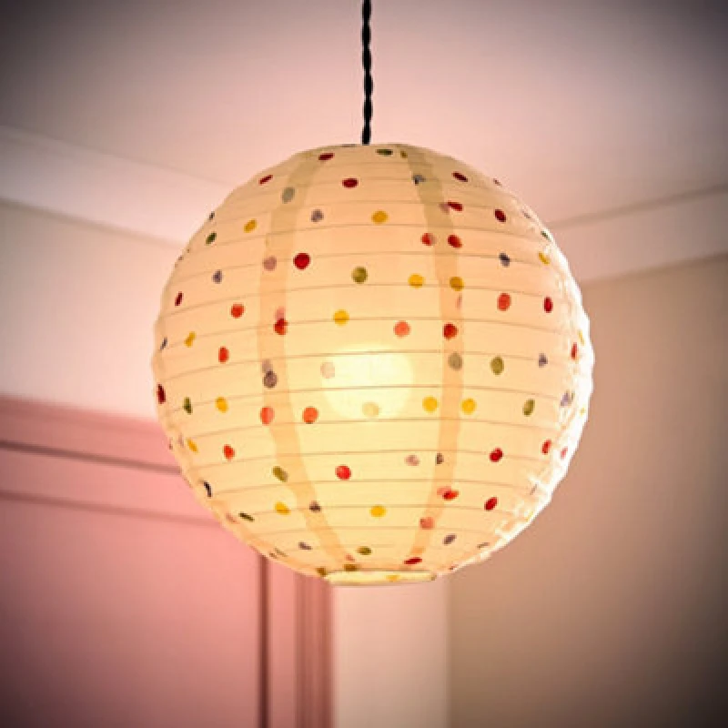 Image of ValueLights Annie Polka Dot Natural Fabric Globe Ball Ceiling Lamp Shade with LED Bulb Multi