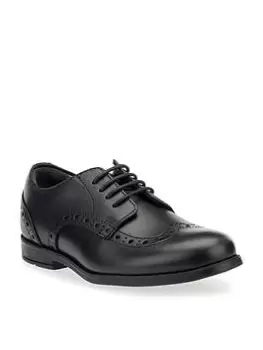 image of Start-rite Brogue Senior Leather Girls Lace Up School Shoes - Black, Size 5.5 Older