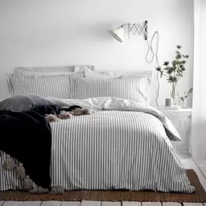 Image of The Linen Yard Hebden Stripe Melange Print 100% Cotton Reversible Duvet Cover Set, Grey, Double