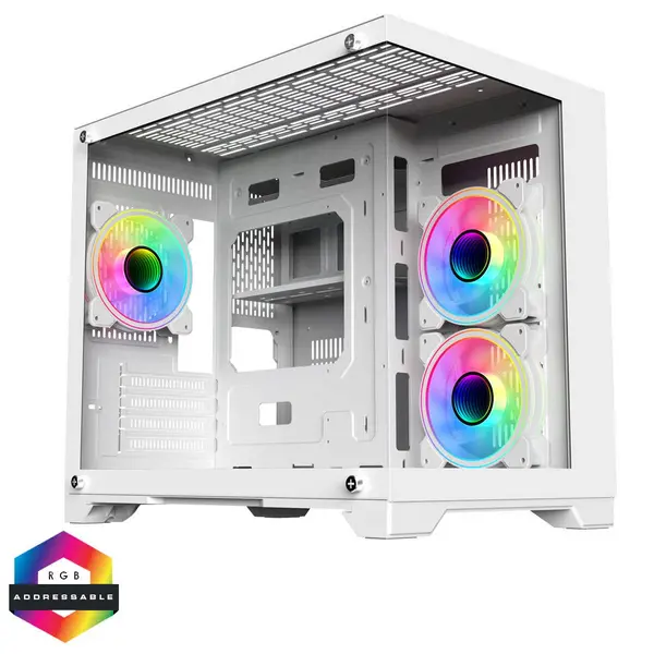 image of CiT Concept White MATX Gaming Cube Case w/ 3 x CiT Celsius Dual-Ring Infinity Fans