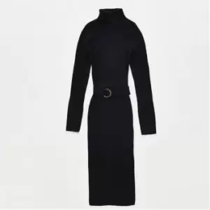 Image of Missguided Petite Rib Roll Neck Knit Mini Dress - Black