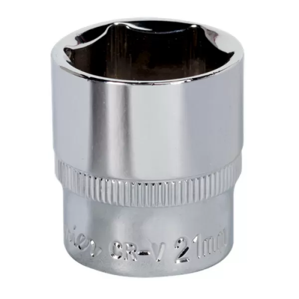 image of Genuine SEALEY SP3821 WallDrive&#174; Socket 21mm 3/8Sq Drive Fully Polished