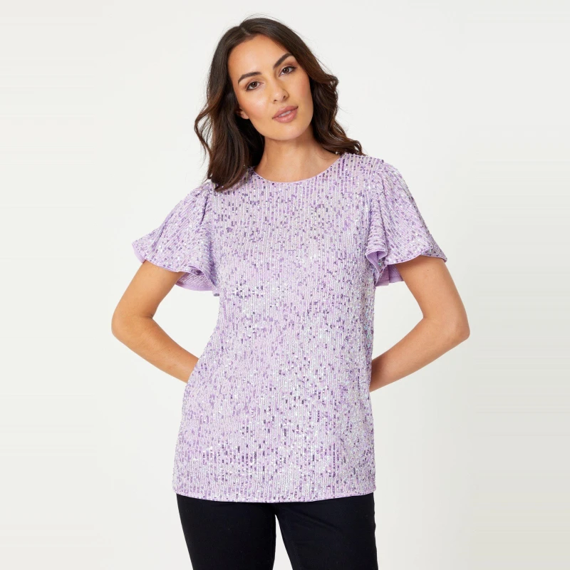 Image of Be You Sequin Angel Sleeve Top - Purple Purple 8