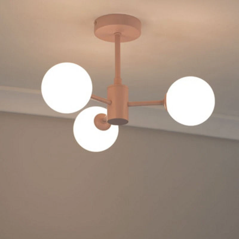 Image of ValueLights ValueLights Marlow Opaque Glass Globe 3 Arm Ceiling Light with LED Bulbs in Baby Pink Baby Pink One Size Unisex 5059406055256