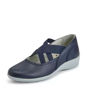 image of Cotton Traders Womens Leather Elasticated Shoes in Blue