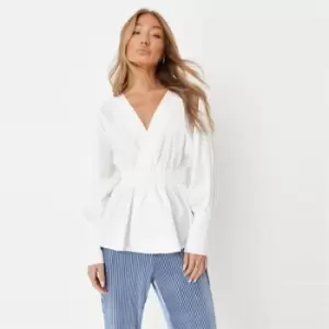 image of Missguided Cinched Waist Blouse - White