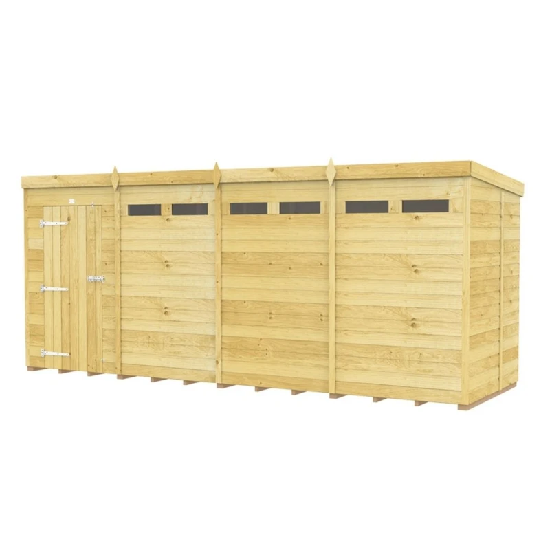 Image of Buttercup Farm 16 x 5 Feet Pent Security Shed - Single Door - L147 x W474 x H201cm in Brown Brown Unisex