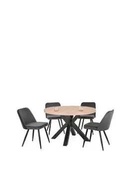 Image of Julian Bowen Berwick 120 Cm Round Dining Table + 4 Burgess Chairs - Oak/Grey