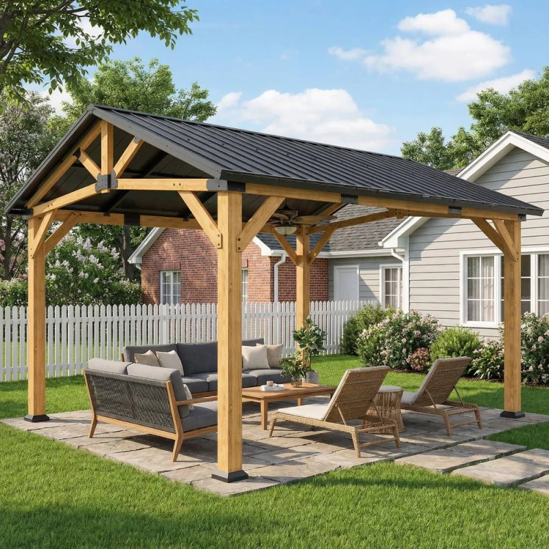 Image of OUTSUNNY 3.5 x 4m Hardtop Gazebo with Galvanised Metal Roof, Black Grey Size: 3.5m Black Unisex 3.5m
