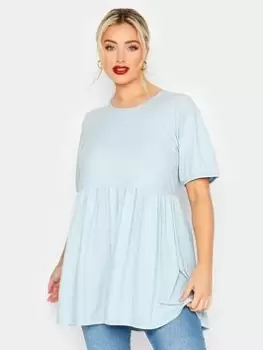 Image of Yours Tie Back Rib Peplum Top Blue Size 16, Women