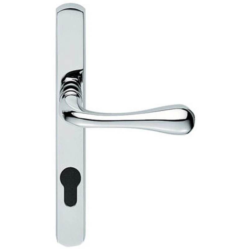 Image of Loops PAIR Flared Lever on Narrow Euro Lock Backplate 208 x 26mm Polished Chrome Multi