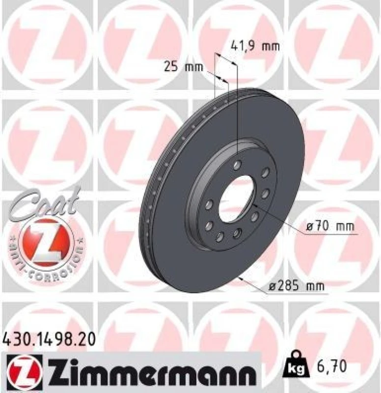 Image of ZIMMERMANN Brake disc ZIMMERMANN 430.1498.20