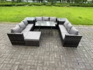 Fimous 9 Seater Outdoor Dark Grey Rattan Lounge Complete Sofa Set with 2 Side Tables and Big Footstool