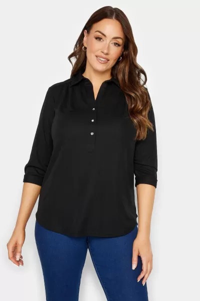 Image of M&Co Half Placket Jersey Shirt Black