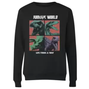 Image of Jurassic Park World Four Colour Faces Womens Sweatshirt - Black - M