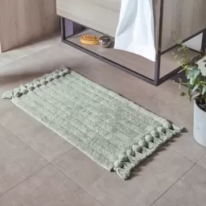 Image of Ribbed Tassel Cotton Bath Mat