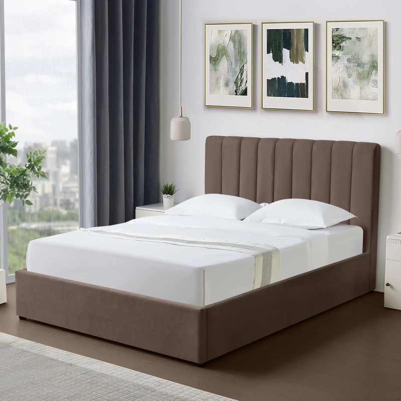 Image of Artemis Home Evelynne Fabric 135cm Double Ottoman Bed Frame with Storage in Dark Brown Dark Brown Unisex Double