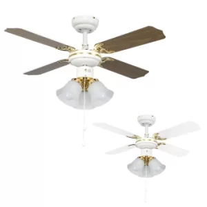 Image of Hawker 3 Way 36 Ceiling Fan in White and Polished Brass