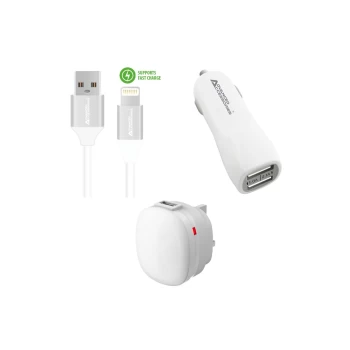 image of Advanced Accessories Essential Mains + Car Charger Bundle - Lightning