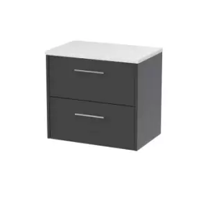 image of Hudson Reed Juno 600mm Wall Hung 2 Drawer Vanity & Sparkling White Laminate Top - Graphite Grey