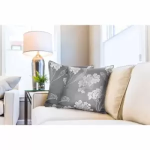 Image of Emma Barclay Blossom Cushion Cover Silver (Pair)