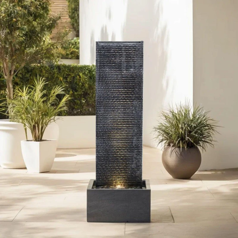 Image of Breeins Outdoor Wall Standing Fountain Stone Black unisex One size
