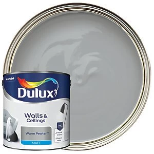 Image of Dulux Walls & Ceilings Warm Pewter Matt Emulsion Paint 2.5L