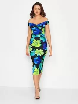 Image of Long Tall Sally Floral Print Bardot Maxi Dress, Black, Size 14, Women