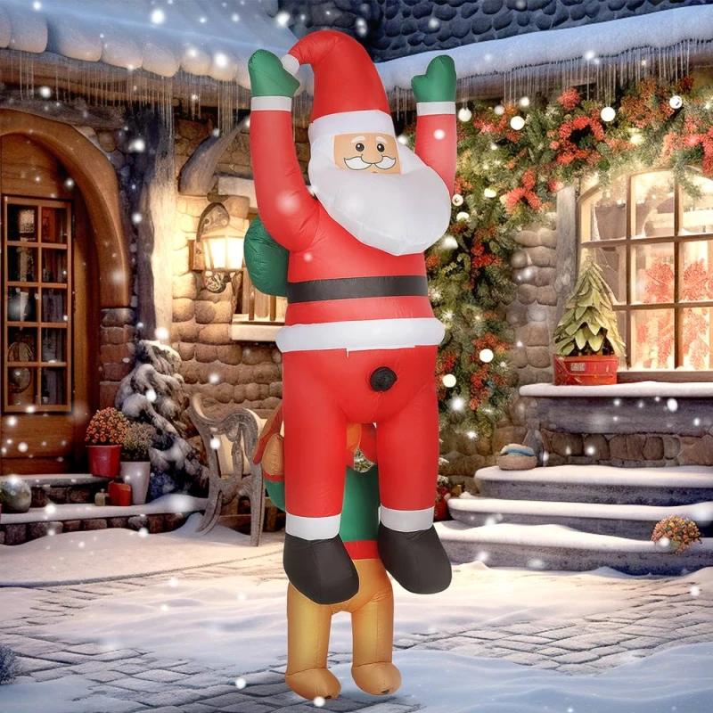 Image of OUTSUNNY Blow Up Hanging Christmas Decoration with Built-in LED Lights in Red Size: 7ft Red Unisex 7ft