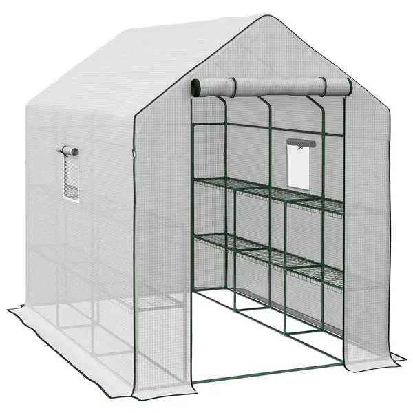 image of Outsunny Walk-in Outdoor Greenhouse - White