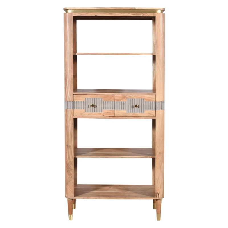 Image of Indian Hub Wilton Acacia Wood 2 Drawers Open Bookcase