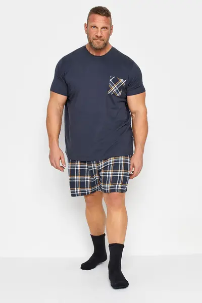 image of BadRhino Check Pyjama Shorts Set Dark Navy