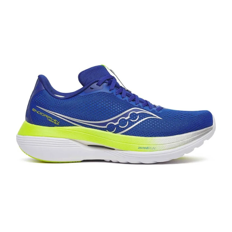 Image of Saucony Endorphin Trainer Shoes Blue Yellow AW25, Size 40,5 - EUR