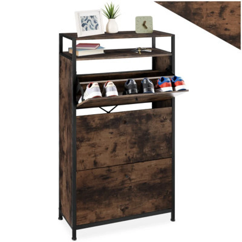 Image of Tectake Slim Rack - 2 Storage Shelves, 3 Tilt Drawers With 2 Racks Per, Industrial Style - 61cm - Industrial Wood Dark, Rustic