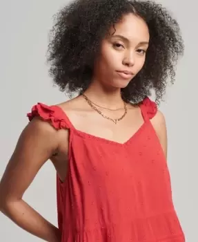 Image of Superdry Womens Vintage Broderie Cami Top Red / Soda Pop Red - Size: 14