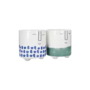 image of Ceramic Pot Happy Face Design Set of 2 - Kitchencraft